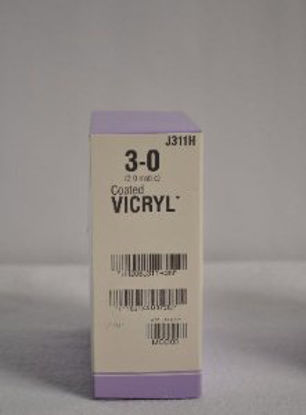 Picture of Suture with Needle Coated Vicryl™ Absorbable Coated Violet Suture Braided Polyglactin 910 Size 3 - 0 27 Inch Suture 1-Needle 22 mm Length 1/2 Circle Taper Point NeedleJ311H