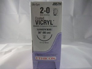Picture of Suture with Needle Coated Vicryl™ Absorbable Coated Undyed Suture Braided Polyglactin 910 Size 2 - 0 36 Inch Suture 1-Needle 40 mm Length 1/2 Circle Taper Point NeedleJ957H
