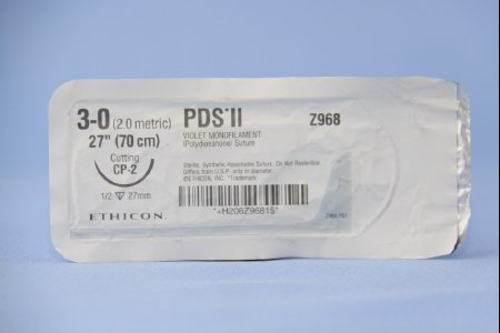 Picture of Suture with Needle PDS™ II Absorbable Uncoated Violet Suture Monofilament Polydioxanone Size 3 - 0 27 Inch Suture 1-Needle 26 mm Length 1/2 Circle Reverse Cutting NeedleZ968H