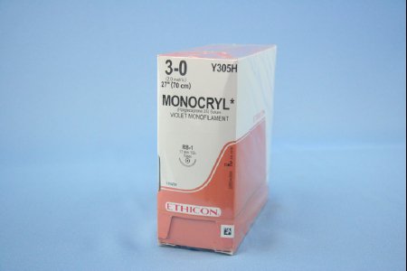 Picture of Suture with Needle Monocryl™ Absorbable Uncoated Violet Suture Monofilament Poliglecaprone Size 3 - 0 27 Inch Suture 1-Needle 17 mm Length 1/2 Circle Taper Point NeedleY305H