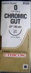 Picture of Suture with Needle Absorbable Uncoated Undyed Suture Chromic Gut Size 0 27 Inch Suture 1-Needle 36 mm Length 1/2 Circle Taper Point Needle812H