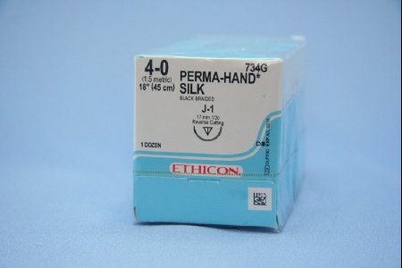 Picture of Suture with Needle Perma-Hand™ Nonabsorbable Coated Black Suture Braided Silk Size 4 - 0 18 Inch Suture 1-Needle 17 mm Length 1/2 Circle Reverse Cutting Needle734G