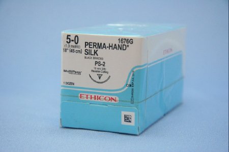 Picture of Suture with Needle Perma-Hand™ Nonabsorbable Coated Black Suture Braided Silk Size 5 - 0 18 Inch Suture 1-Needle 19 mm Length 3/8 Circle Precision Point - Reverse Cutting Needle1676G
