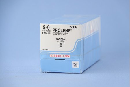Picture of Suture with Needle Prolene™ Nonabsorbable Uncoated Blue Suture Monofilament Polypropylene Suture Size 9 - 0 5 Inch Suture 1-Needle 3.9 mm Length 3/8 Circle Taper Point Needle2793G