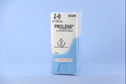 Picture of Suture with Needle Prolene™ Nonabsorbable Uncoated Blue Suture Monofilament Polypropylene Suture Size 2 - 0 48 Inch Suture Double-Armed 26 mm Length 1/2 Circle Taper Point Needle8533H