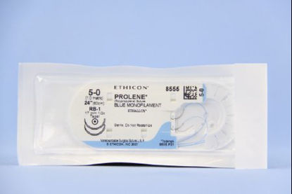 Picture of Suture with Needle Prolene™ Nonabsorbable Uncoated Blue Suture Monofilament Polypropylene Suture Size 5 - 0 24 Inch Suture Double-Armed 17 mm Length 1/2 Circle Taper Point Needle8555H