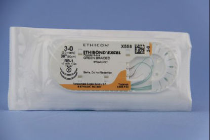 Picture of Suture with Needle Ethibond Nonabsorbable Coated Green Suture Braided Polyester Size 3 - 0 36 Inch Suture Double-Armed 17 mm Length 1/2 Circle Taper Point NeedleX558H