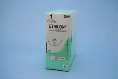 Picture of Suture with Needle Ethilon™ Nonabsorbable Uncoated Black Suture Monofilament Nylon Size 1 30 Inch Suture 1-Needle 48 mm Length 1/2 Circle Taper Point Needle830H