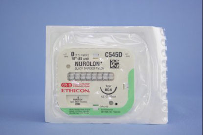 Picture of Suture with Needle Nurolon™ Nonabsorbable Coated Black Suture Braided Nylon Size 0 18 Inch Suture 1-Needle 26 mm Length 1/2 Circle Taper Point NeedleC545D