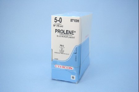Picture of Suture with Needle Prolene™ Nonabsorbable Uncoated Blue Suture Monofilament Polypropylene Suture Size 5 - 0 30 Inch Suture Double-Armed 13 mm Length 1/2 Circle Taper Point Needle8710H