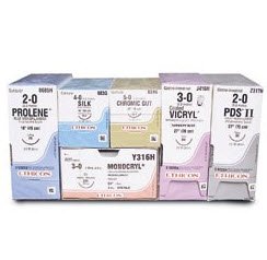 Picture of Suture with Needle Absorbable Uncoated Blue Suture Chromic Gut Size 6 - 0 18 Inch Suture Double-Armed 8 mm Length 1/4 Circle Spatula Needle1791G