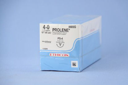 Picture of Suture with Needle Prolene™ Nonabsorbable Uncoated Clear Suture Monofilament Polypropylene Suture Size 4 - 0 18 Inch Suture 1-Needle 16 mm Length 1/2 Circle Precision Point - Reverse Cutting Needle8603G