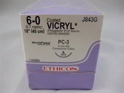 Picture of Suture with Needle Coated Vicryl™ Absorbable Coated Undyed Suture Braided Polyglactin 910 Size 6 - 0 18 Inch Suture 1-Needle 16 mm Length 3/8 Circle Conventional Cutting NeedleJ843G