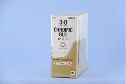 Picture of Suture with Needle Absorbable Uncoated Undyed Suture Chromic Gut Size 3 - 0 27 Inch Suture 1-Needle 26 mm Length 5/8 Circle Taper Point NeedleN877H