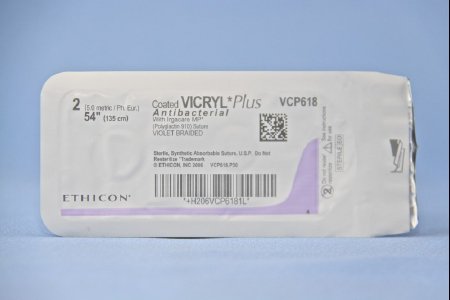 Picture of Antibacterial Suture without Needle Coated Vicryl™ Plus Braided Polyglactin 910 with Irgacare MP Antibacterial Suture Absorbable Coated Size 2 54 Inch SutureVCP618H