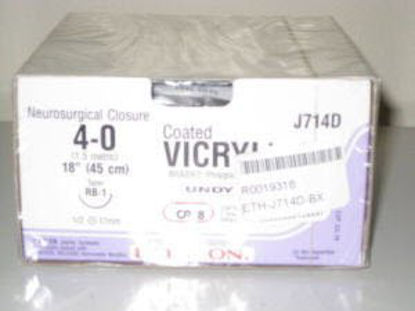 Picture of Suture with Needle Coated Vicryl™ Absorbable Coated Undyed Suture Braided Polyglactin 910 Size 4 - 0 18 Inch Suture 1-Needle 17 mm Length 1/2 Circle Taper Point NeedleJ714D