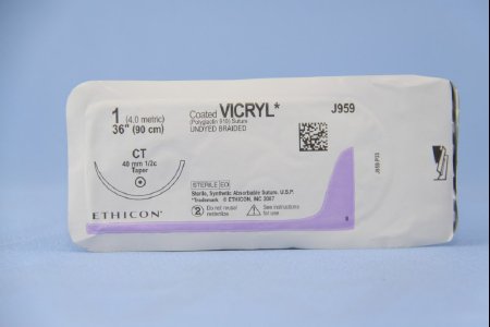 Picture of Suture with Needle Coated Vicryl™ Absorbable Coated Undyed Suture Braided Polyglactin 910 Size 1 36 Inch Suture 1-Needle 40 mm Length 1/2 Circle Taper Point NeedleJ959H