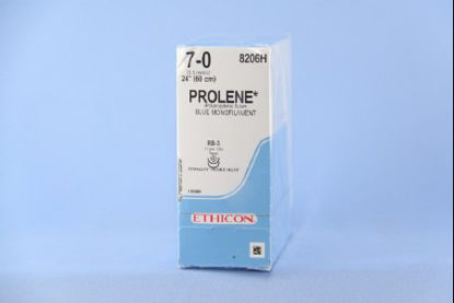 Picture of Suture with Needle Prolene™ Nonabsorbable Uncoated Blue Suture Monofilament Polypropylene Suture Size 7 - 0 24 Inch Suture Double-Armed 11 mm Length 1/2 Circle Taper Point Needle8206H