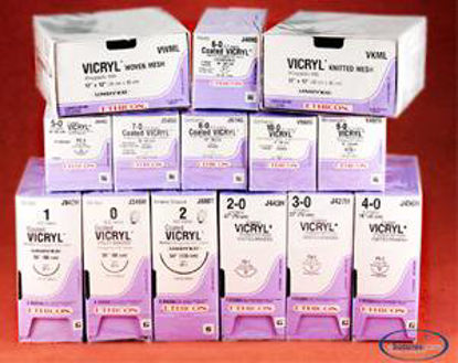 Picture of Suture with Needle Coated Vicryl™ Absorbable Coated Violet Suture Braided Polyglactin 910 Size 7 - 0 12 Inch Suture Double-Armed 5.5 mm Length 1/2 Circle Spatula NeedleJ575G