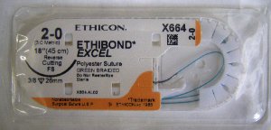 Picture of Suture with Needle Ethibond Nonabsorbable Coated Green Suture Braided Polyester Size 2 - 0 18 Inch Suture 1-Needle 26 mm Length 3/8 Circle Reverse Cutting NeedleX664H