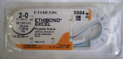 Picture of Suture with Needle Ethibond Nonabsorbable Coated Green Suture Braided Polyester Size 2 - 0 18 Inch Suture 1-Needle 26 mm Length 3/8 Circle Reverse Cutting NeedleX664H