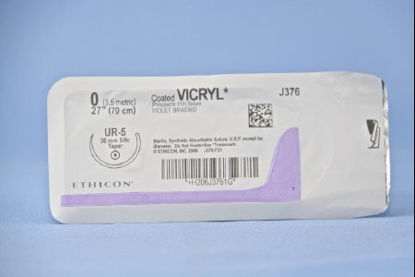 Picture of Suture with Needle Coated Vicryl™ Absorbable Coated Violet Suture Braided Polyglactin 910 Size 0 27 Inch Suture 1-Needle 36.4 mm Length 5/8 Circle Taper Point NeedleJ376H