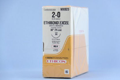 Picture of Suture with Needle Ethibond Nonabsorbable Coated White Suture Braided Polyester Size 2 - 0 30 Inch Suture 1-Needle 26 mm Length 1/2 Circle Taper Point NeedleMX823
