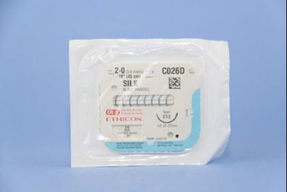 Picture of Suture with Needle Perma-Hand™ Nonabsorbable Coated Black Suture Braided Silk Size 2 - 0 18 Inch Suture 1-Needle 26 mm Length 1/2 Circle Taper Point NeedleC026D