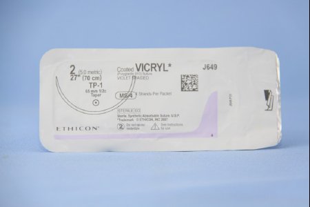 Picture of Suture with Needle Coated Vicryl™ Absorbable Coated Violet Suture Braided Polyglactin 910 Size 2 27 Inch Suture 1-Needle 65 mm Length 1/2 Circle Taper Point NeedleJ649G
