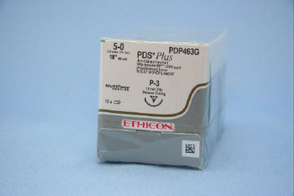 Picture of Antibacterial Suture with Needle PDS Plus™ Absorbable Uncoated Violet Suture Monofilament Polydioxanone with Irgacare MP Antibacterial Suture Size 5 - 0 18 Inch Suture 1-Needle 13 mm Length 3/8 Circle Reverse Cutting NeedlePDP463G