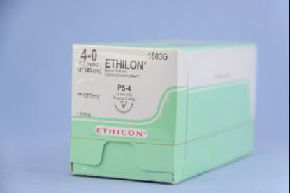 Picture of Suture with Needle Ethilon™ Nonabsorbable Uncoated Clear Suture Monofilament Nylon Size 4 - 0 18 Inch Suture 1-Needle 16 mm Length 1/2 Circle Reverse Cutting Needle1603G