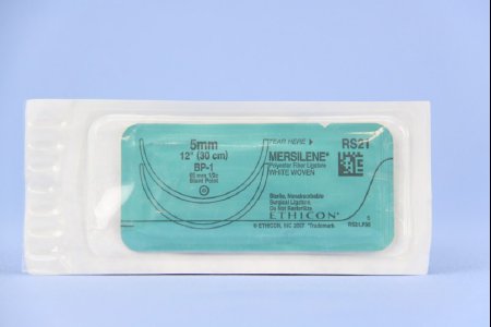 Picture of Suture with Needle Mersilene™ Nonabsorbable Uncoated White Suture Braided Polyester Size 5 - 0 12 Inch Suture Double-Armed 65 mm Length 1/2 Circle Blunt Point NeedleRS21