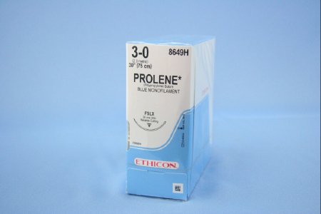Picture of Suture with Needle Prolene™ Nonabsorbable Uncoated Blue Suture Monofilament Polypropylene Suture Size 3 - 0 30 Inch Suture 1-Needle 36 mm Length 3/8 Circle Reverse Cutting Needle8649H