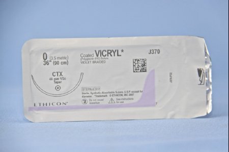 Picture of Suture with Needle Coated Vicryl™ Absorbable Coated Violet Suture Braided Polyglactin 910 Size 0 36 Inch Suture 1-Needle 48 mm Length 1/2 Circle Taper Point NeedleJ370H