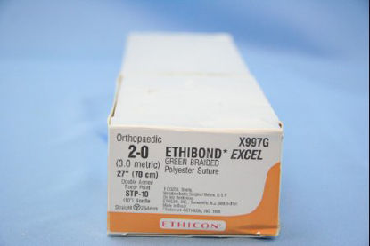 Picture of Suture with Needle Ethibond Nonabsorbable Coated Green Suture Braided Polyester Size 2 - 0 27 Inch Suture Double-Armed 25.4 mm Length Straight Trocar Point NeedleX997G