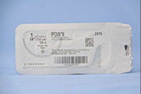 Picture of Suture with Needle PDS™ II Absorbable Uncoated Violet Suture Monofilament Polydioxanone Size 1 54 Inch Suture 1-Needle 65 mm Length 1/2 Circle Taper Point NeedleZ879G