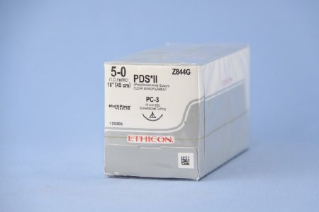 Picture of Suture with Needle PDS™ II Absorbable Uncoated Clear Suture Monofilament Polydioxanone Size 5 - 0 18 Inch Suture 1-Needle 16 mm Length 3/8 Circle Precision Cosmetic - Conventional Cutting PRIME NeedleZ844G