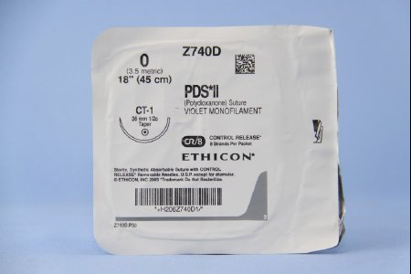 Picture of Suture with Needle PDS™ II Absorbable Uncoated Violet Suture Monofilament Polydioxanone Size 0 18 Inch Suture 1-Needle 36 mm Length 1/2 Circle Taper Point NeedleZ740D