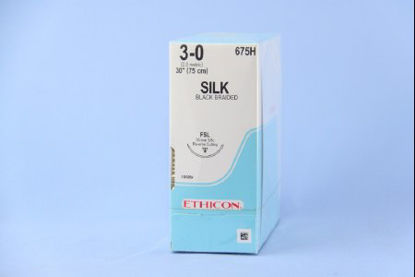 Picture of Suture with Needle Perma-Hand™ Nonabsorbable Coated Black Suture Braided Silk Size 3 - 0 30 Inch Suture 1-Needle 30 mm Length 3/8 Circle Reverse Cutting Needle675H