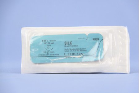 Picture of Suture with Needle Perma-Hand™ Nonabsorbable Coated Black Suture Braided Silk Size 6 - 0 30 Inch Suture 1-Needle 12 mm Length 3/8 Circle Taper Point NeedleK889H