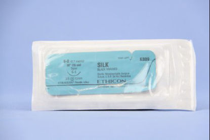 Picture of Suture with Needle Perma-Hand™ Nonabsorbable Coated Black Suture Braided Silk Size 6 - 0 30 Inch Suture 1-Needle 12 mm Length 3/8 Circle Taper Point NeedleK889H