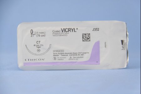 Picture of Suture with Needle Coated Vicryl™ Absorbable Coated Violet Suture Braided Polyglactin 910 Size 1 27 Inch Suture 1-Needle 40 mm Length 1/2 Circle Taper Point NeedleJ353H