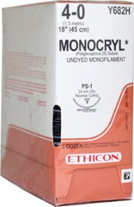 Picture of Suture with Needle Monocryl™ Absorbable Uncoated Undyed Suture Monofilament Poliglecaprone Size 4 - 0 18 Inch Suture 1-Needle 24 mm Length 3/8 Circle Precision Point - Reverse Cutting NeedleY682H