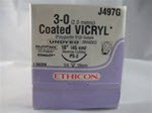 Picture of Suture with Needle Nonabsorbable Uncoated Silver Suture Stainless Steel Size 3 - 0 20 Inch Suture 1-Needle 36 mm Length 1/2 Circle Reverse Cutting Needle497G