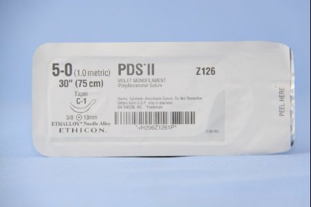 Picture of Suture with Needle PDS™ II Absorbable Uncoated Violet Suture Monofilament Polydioxanone Size 5 - 0 30 Inch Suture Double-Armed 12 mm Length 3/8 Circle Taper Point NeedleZ126H