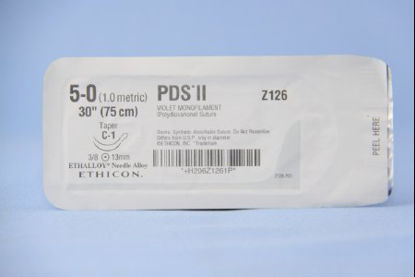 Picture of Suture with Needle PDS™ II Absorbable Uncoated Violet Suture Monofilament Polydioxanone Size 5 - 0 30 Inch Suture Double-Armed 12 mm Length 3/8 Circle Taper Point NeedleZ126H