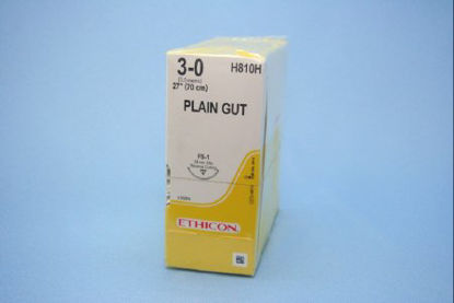 Picture of Suture with Needle Absorbable Uncoated Undyed Suture Plain Gut Size 3 - 0 27 Inch Suture 1-Needle 24 mm Length 3/8 Circle Reverse Cutting NeedleH810H