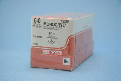 Picture of Suture with Needle Monocryl™ Absorbable Uncoated Undyed Suture Monofilament Poliglecaprone Size 6 - 0 18 Inch Suture 1-Needle 13 mm Length 3/8 Circle Precision Cosmetic - Conventional Cutting PRIME NeedleY833G