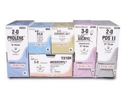 Picture of Suture with Needle Coated Vicryl™ Absorbable Coated Violet Suture Braided Polyglactin 910 Size 9 - 0 4 Inch Suture Double-Armed 6.5 mm Length 3/8 Circle Spatula NeedleV950G