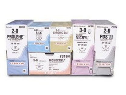 Picture of Suture with Needle Coated Vicryl™ Absorbable Coated Violet Suture Braided Polyglactin 910 Size 9 - 0 4 Inch Suture Double-Armed 6.5 mm Length 3/8 Circle Spatula NeedleV950G